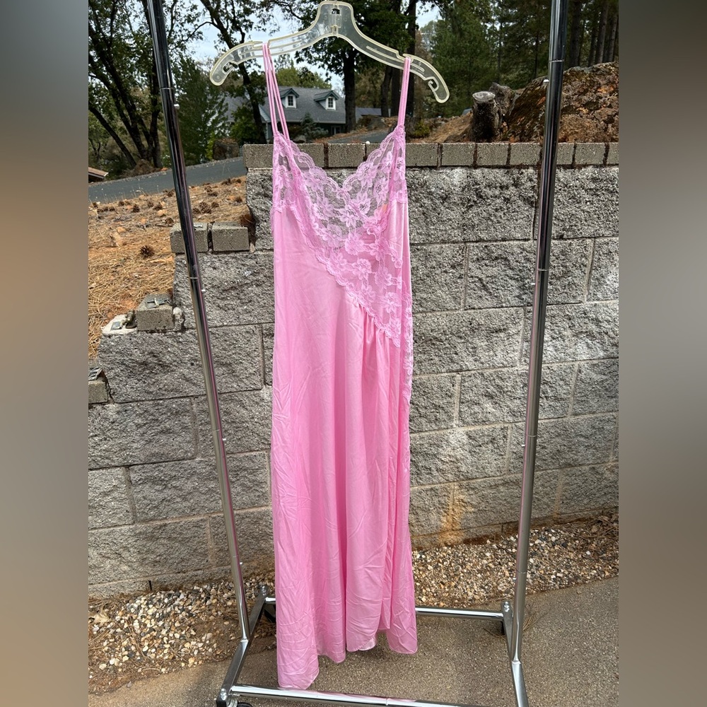 NWT Vintage Val Mode Coquette Fairycore Pink Long Slip Dress Size M READ